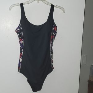 One piece black bathing suit